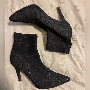 Glittery pointed toe sock booties